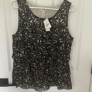 J. Crew Black and White Ruffled Sleeveless Blouse